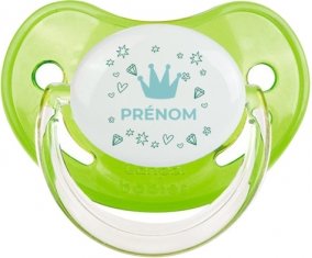 Couronne bleue cœur design-2 avec prénom : Vert classique Tétine embout physiologique