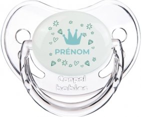 Couronne bleue cœur design-2 avec prénom : Transparent classique Tétine embout physiologique