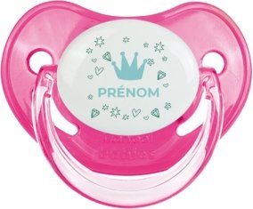 Couronne bleue cœur design-2 avec prénom : Rose classique Tétine embout physiologique