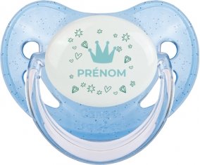 Couronne bleue cœur design-2 avec prénom : Bleue à paillette Tétine embout physiologique