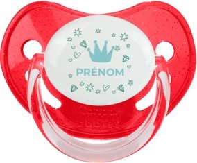 Couronne bleue cœur design-2 avec prénom : Rouge à paillette Tétine embout physiologique