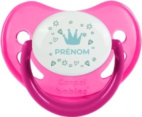 Couronne bleue cœur design-2 avec prénom : Rose phosphorescente Tétine embout physiologique