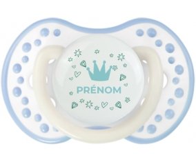 Couronne bleue cœur design-2 avec prénom : Blanc-cyan classique Tétine embout Lovi Dynamic