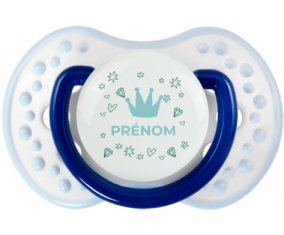 Couronne bleue cœur design-2 avec prénom : Marine-blanc-bleu classique Tétine embout Lovi Dynamic