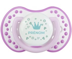 Couronne bleue cœur design-2 avec prénom : Blanc-mauve classique Tétine embout Lovi Dynamic