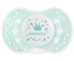 Couronne bleue cœur design-2 avec prénom : Retro-turquoise-lagon classique Tétine embout Lovi Dynamic