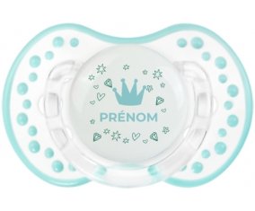 Couronne bleue cœur design-2 avec prénom : Retro-blanc-lagon classique Tétine embout Lovi Dynamic