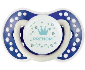 Couronne bleue cœur design-2 avec prénom : Bleu-marine phosphorescente Tétine embout Lovi Dynamic