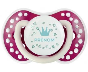 Couronne bleue cœur design-2 avec prénom : Fuchsia phosphorescente Tétine embout Lovi Dynamic