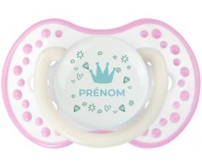 Couronne bleue cœur design-2 avec prénom : Blanc-rose phosphorescente Tétine embout Lovi Dynamic