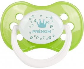Couronne bleue cœur design-2 avec prénom : Vert classique Tétine embout anatomique