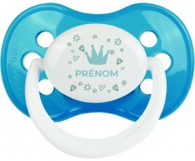 Couronne bleue cœur design-2 avec prénom : Cyan classique Tétine embout anatomique