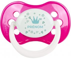 Couronne bleue cœur design-2 avec prénom : Rose foncé classique Tétine embout anatomique