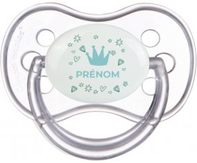 Couronne bleue cœur design-2 avec prénom : Transparente classique Tétine embout anatomique