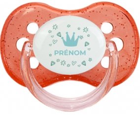 Couronne bleue cœur design-2 avec prénom : Rouge à paillette Tétine embout cerise
