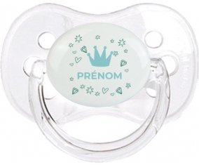 Couronne bleue cœur design-2 avec prénom : Transparent classique Tétine embout cerise