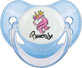 Licorne rose princesse : Bleue à paillette Tétine embout physiologique