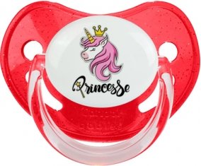 Licorne rose princesse : Rouge à paillette Tétine embout physiologique