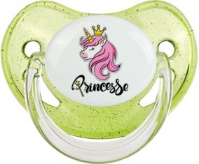 Licorne rose princesse : Vert à paillette Tétine embout physiologique