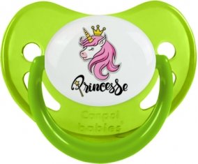 Licorne rose princesse : Vert phosphorescente Tétine embout physiologique