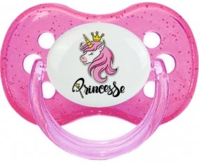 Licorne rose princesse : Rose à paillette Tétine embout cerise