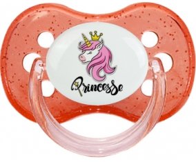 Licorne rose princesse : Rouge à paillette Tétine embout cerise
