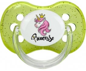 Licorne rose princesse : Vert à paillette Tétine embout cerise