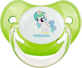 My Little Pony Princesse Célestia design-1 avec prénom : Vert classique Tétine embout physiologique