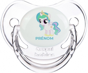 My Little Pony Princesse Célestia design-1 avec prénom : Transparent classique Tétine embout physiologique