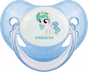 My Little Pony Princesse Célestia design-1 avec prénom : Bleue à paillette Tétine embout physiologique