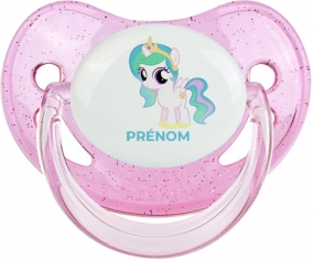 My Little Pony Princesse Célestia design-1 avec prénom : Rose à paillette Tétine embout physiologique