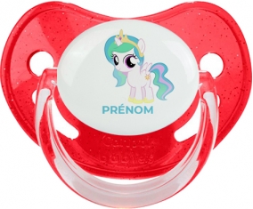 My Little Pony Princesse Célestia design-1 avec prénom : Rouge à paillette Tétine embout physiologique