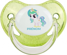 My Little Pony Princesse Célestia design-1 avec prénom : Vert à paillette Tétine embout physiologique