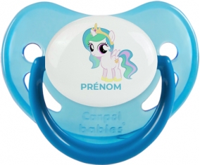 My Little Pony Princesse Célestia design-1 avec prénom : Bleue phosphorescente Tétine embout physiologique