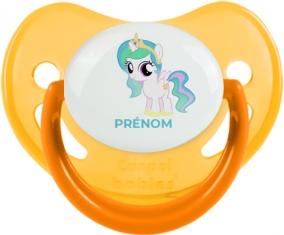 My Little Pony Princesse Célestia design-1 avec prénom : Jaune phosphorescente Tétine embout physiologique