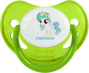 My Little Pony Princesse Célestia design-1 avec prénom : Vert phosphorescente Tétine embout physiologique