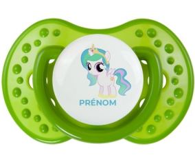My Little Pony Princesse Célestia design-1 avec prénom : Vert classique Tétine embout Lovi Dynamic