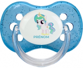My Little Pony Princesse Célestia design-1 avec prénom : Bleu à paillette Tétine embout cerise
