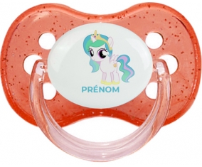 My Little Pony Princesse Célestia design-1 avec prénom : Rouge à paillette Tétine embout cerise