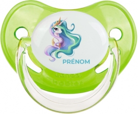 My Little Pony Princesse Célestia design-2 avec prénom : Vert classique Tétine embout physiologique