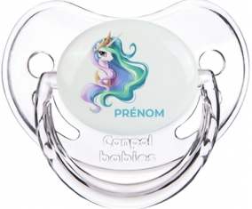 My Little Pony Princesse Célestia design-2 avec prénom : Transparent classique Tétine embout physiologique