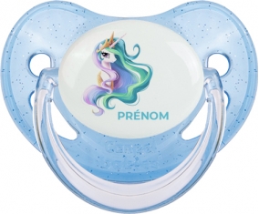 My Little Pony Princesse Célestia design-2 avec prénom : Bleue à paillette Tétine embout physiologique