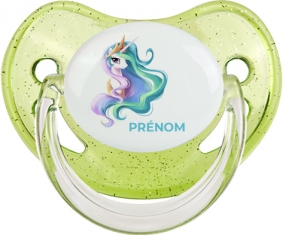 My Little Pony Princesse Célestia design-2 avec prénom : Vert à paillette Tétine embout physiologique