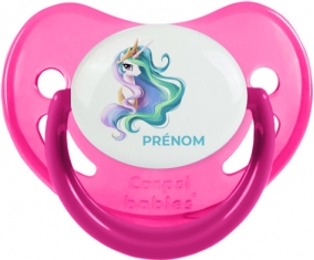 My Little Pony Princesse Célestia design-2 avec prénom : Rose phosphorescente Tétine embout physiologique