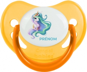 My Little Pony Princesse Célestia design-2 avec prénom : Jaune phosphorescente Tétine embout physiologique
