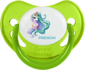 My Little Pony Princesse Célestia design-2 avec prénom : Vert phosphorescente Tétine embout physiologique