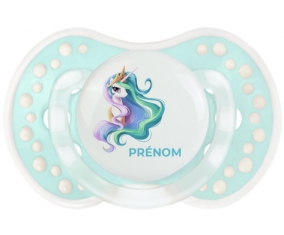 My Little Pony Princesse Célestia design-2 avec prénom : Retro-turquoise-lagon classique Tétine embout Lovi Dynamic