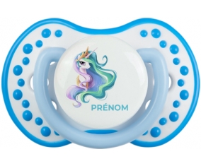 My Little Pony Princesse Célestia design-2 avec prénom : Blanc-bleu phosphorescente Tétine embout Lovi Dynamic