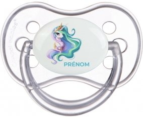 My Little Pony Princesse Célestia design-2 avec prénom : Transparente classique Tétine embout anatomique