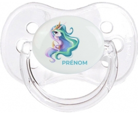 My Little Pony Princesse Célestia design-2 avec prénom : Transparent classique Tétine embout cerise